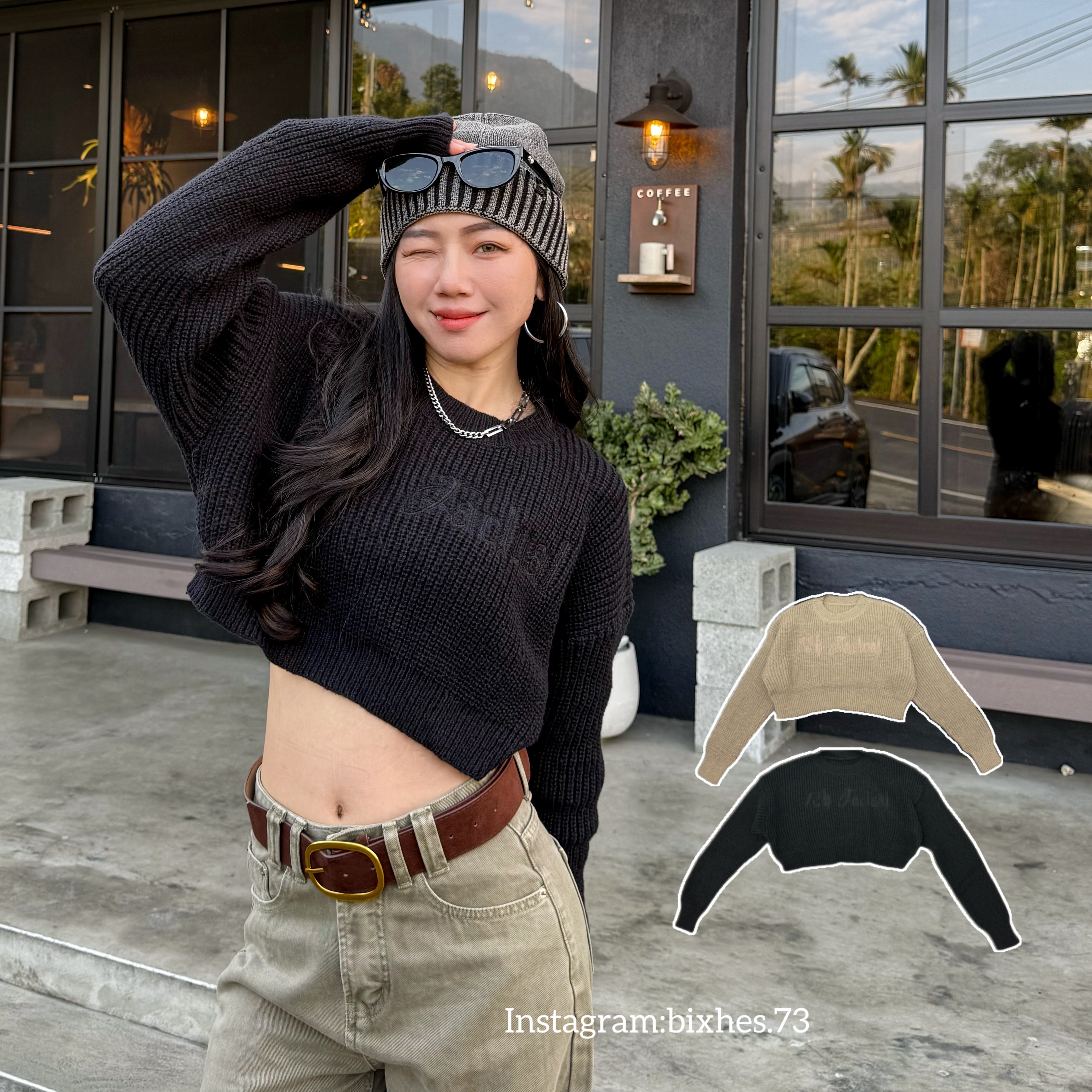 歐美同色系刺繡短版毛衣(B00120)