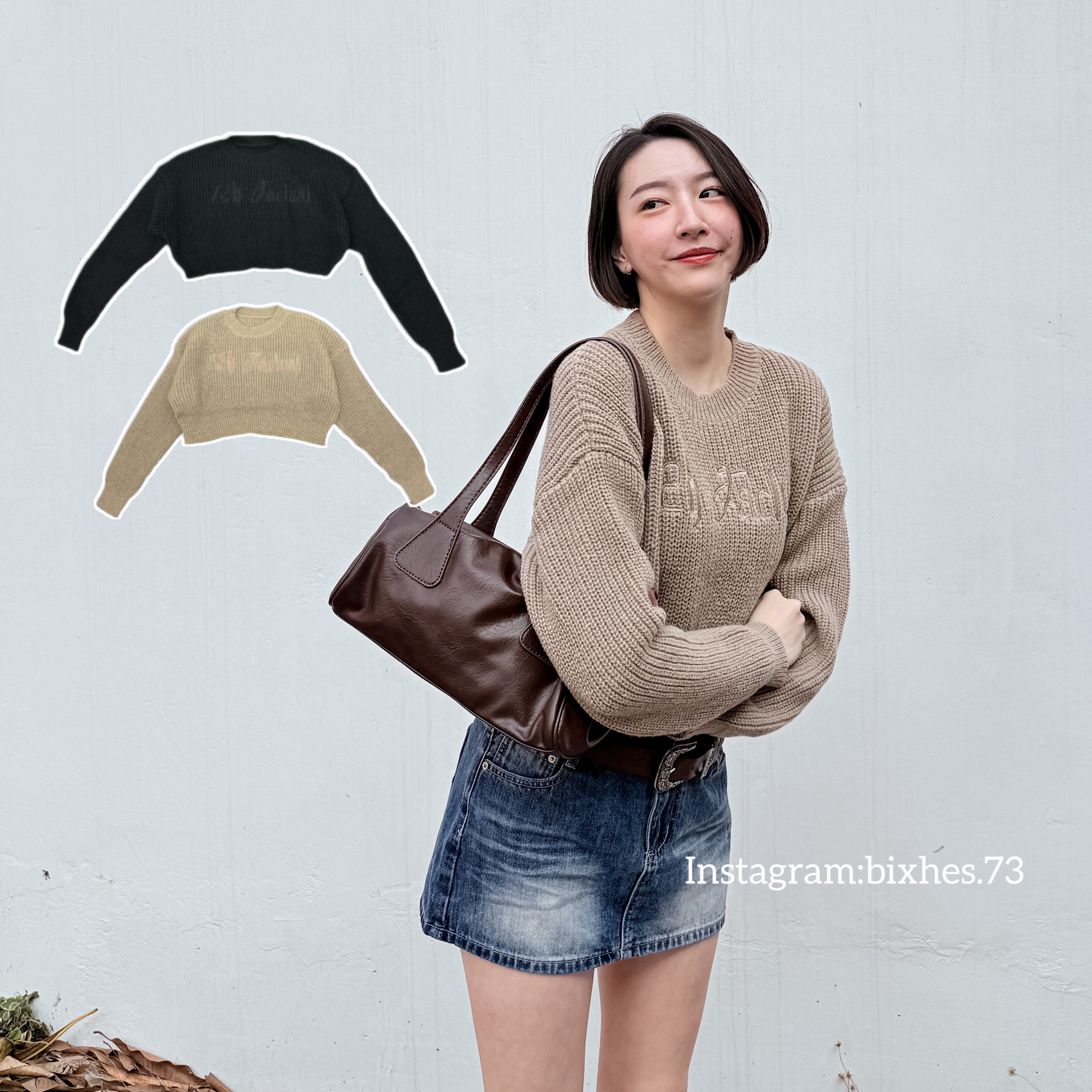 歐美同色系刺繡短版毛衣(B00120)