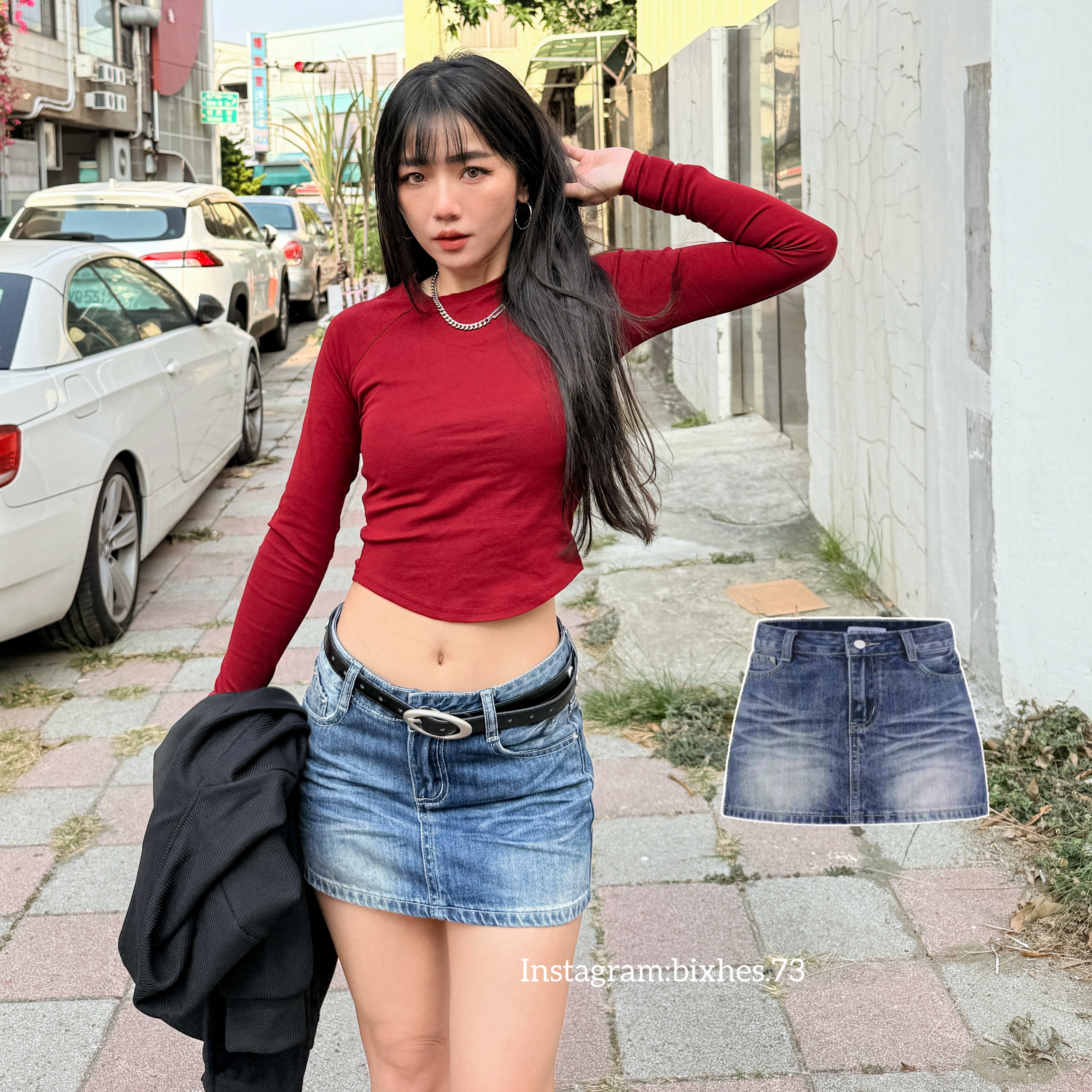 美式磨白牛仔短裙(D00011)