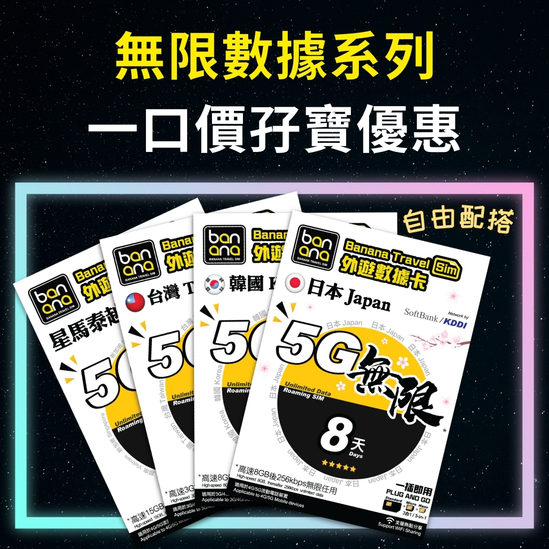 [一口價孖寶優惠] 5G 無限數據系列數據卡