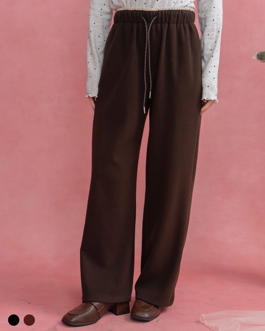 暖感撞色雙腰頭抽繩長褲