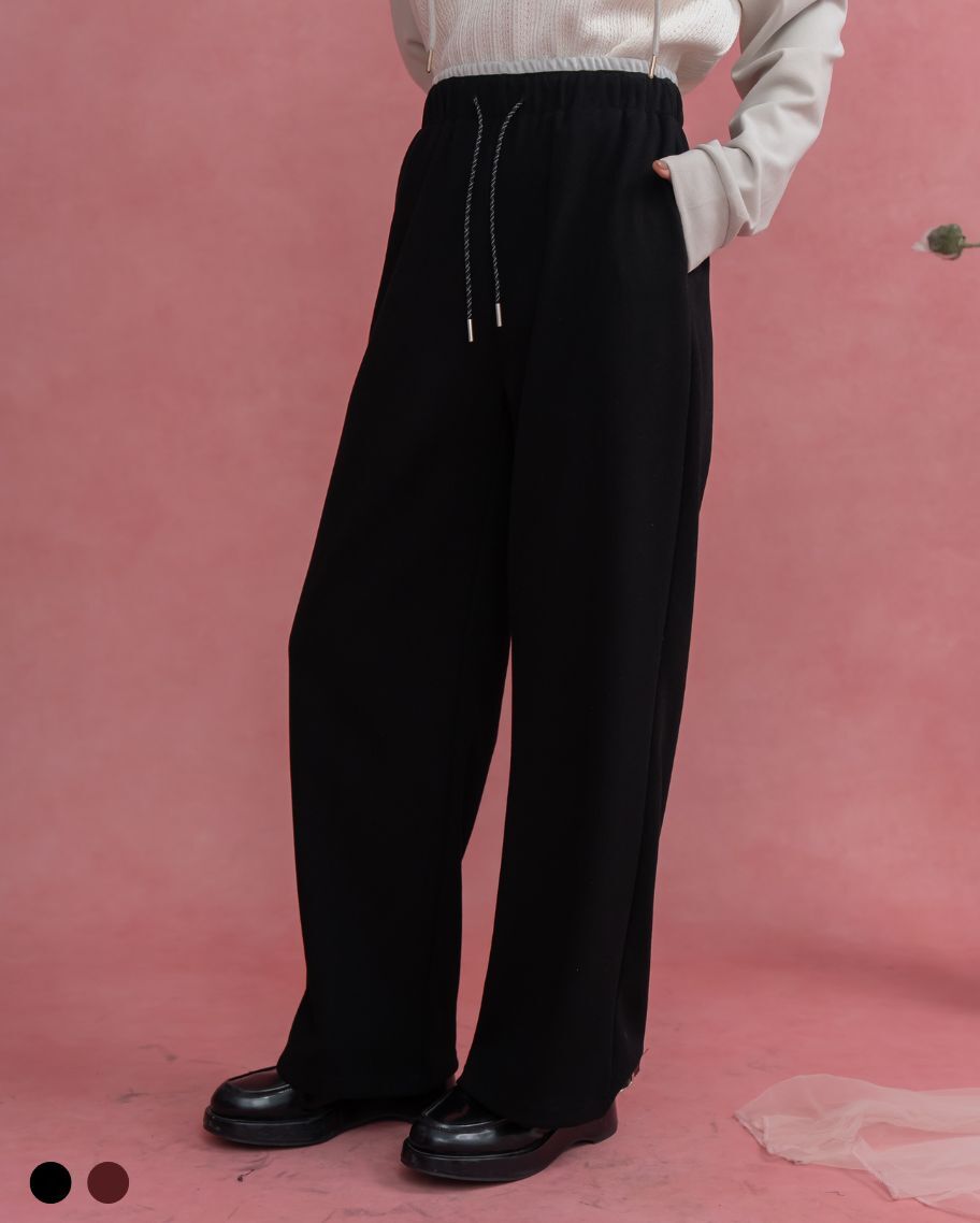 暖感撞色雙腰頭抽繩長褲