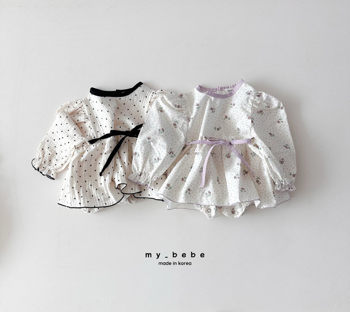 正韓春My bebe 兩色優雅點點/花朵包屁裙