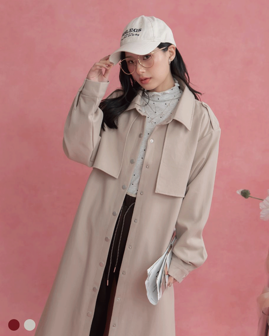 都會俐落長版風衣外套