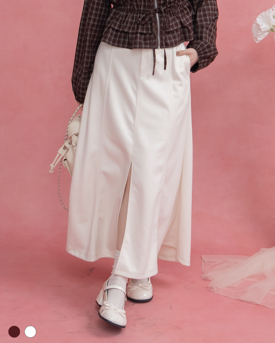 厚磅棉感前開衩傘裙