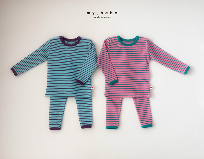 正韓春My bebe 兩色彩紅糖條紋家居服