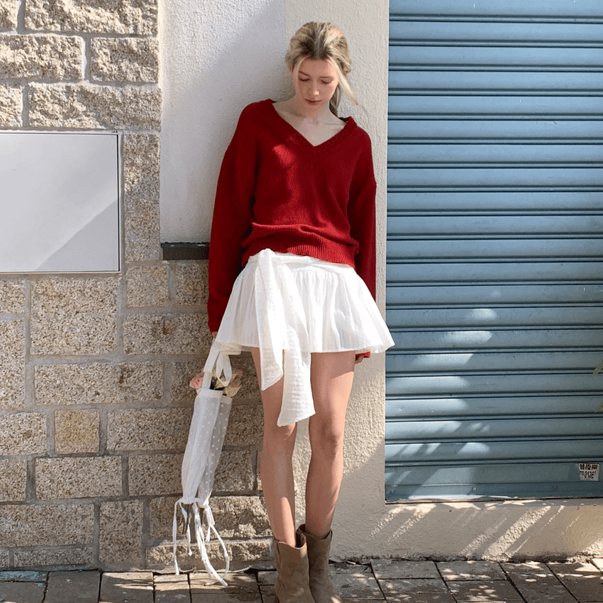 Letterfrommoon｜Ribbon Tie Flare Mini Skirt