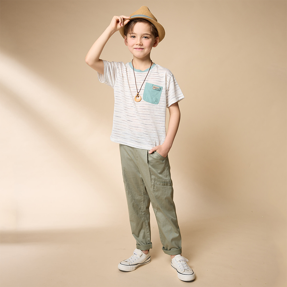 PIPPY 休閒風褲管剪接裝飾口袋長褲 綠