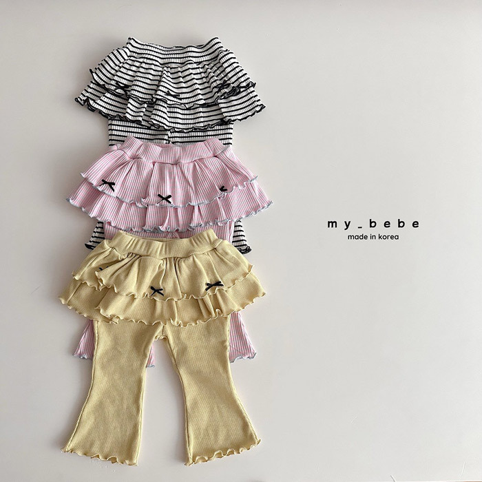 正韓春My bebe 三色蝴蝶結木耳裙褲