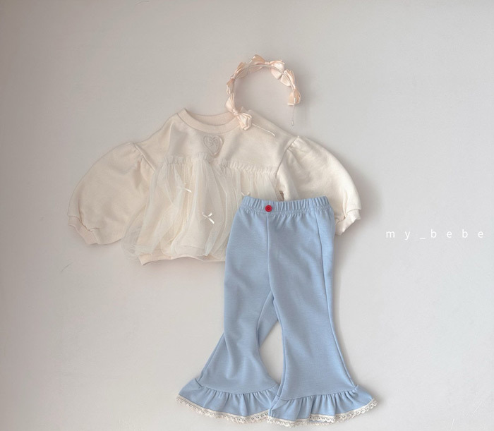 正韓春My bebe 兩色蕾絲拼接喇叭褲