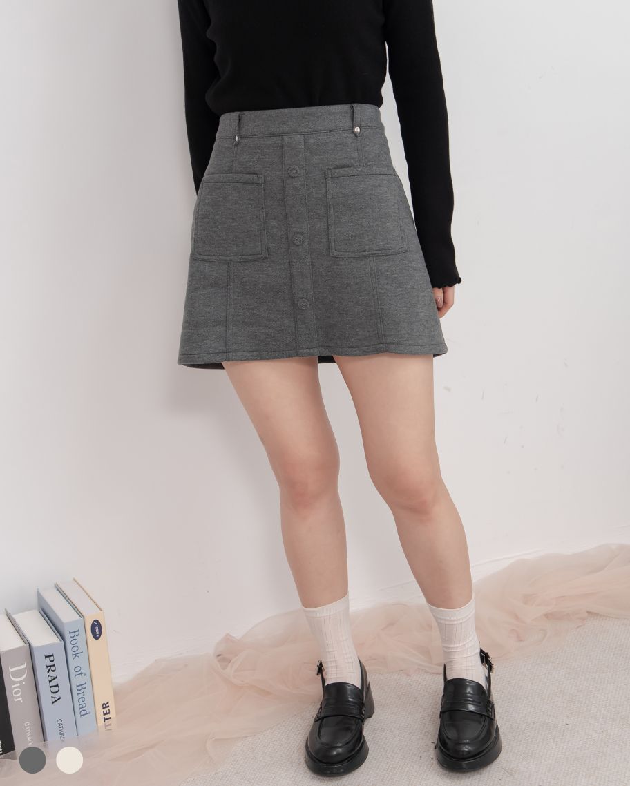 單排釦撞色線短裙