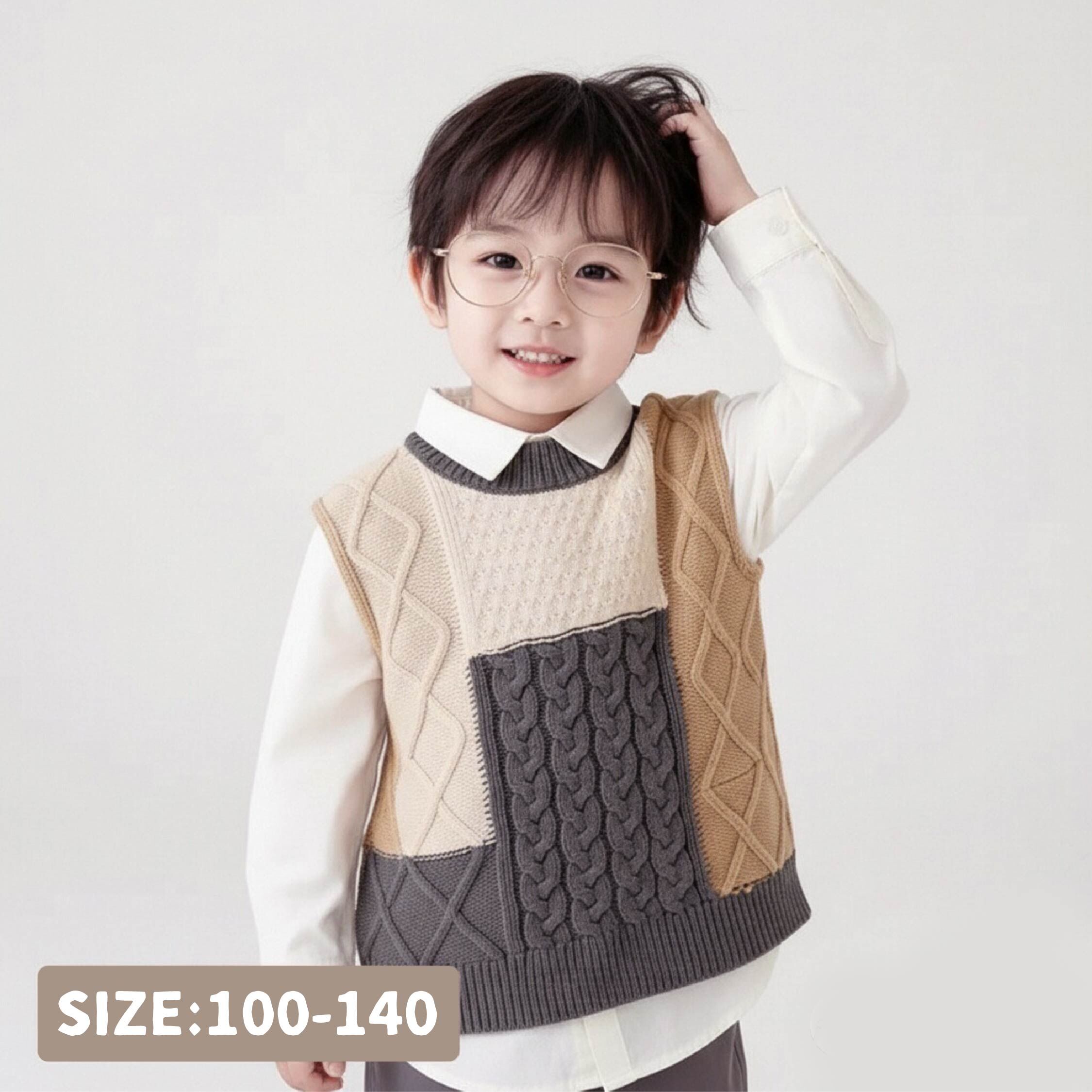 【H55742】幾何編織拼接針織背心/上衣