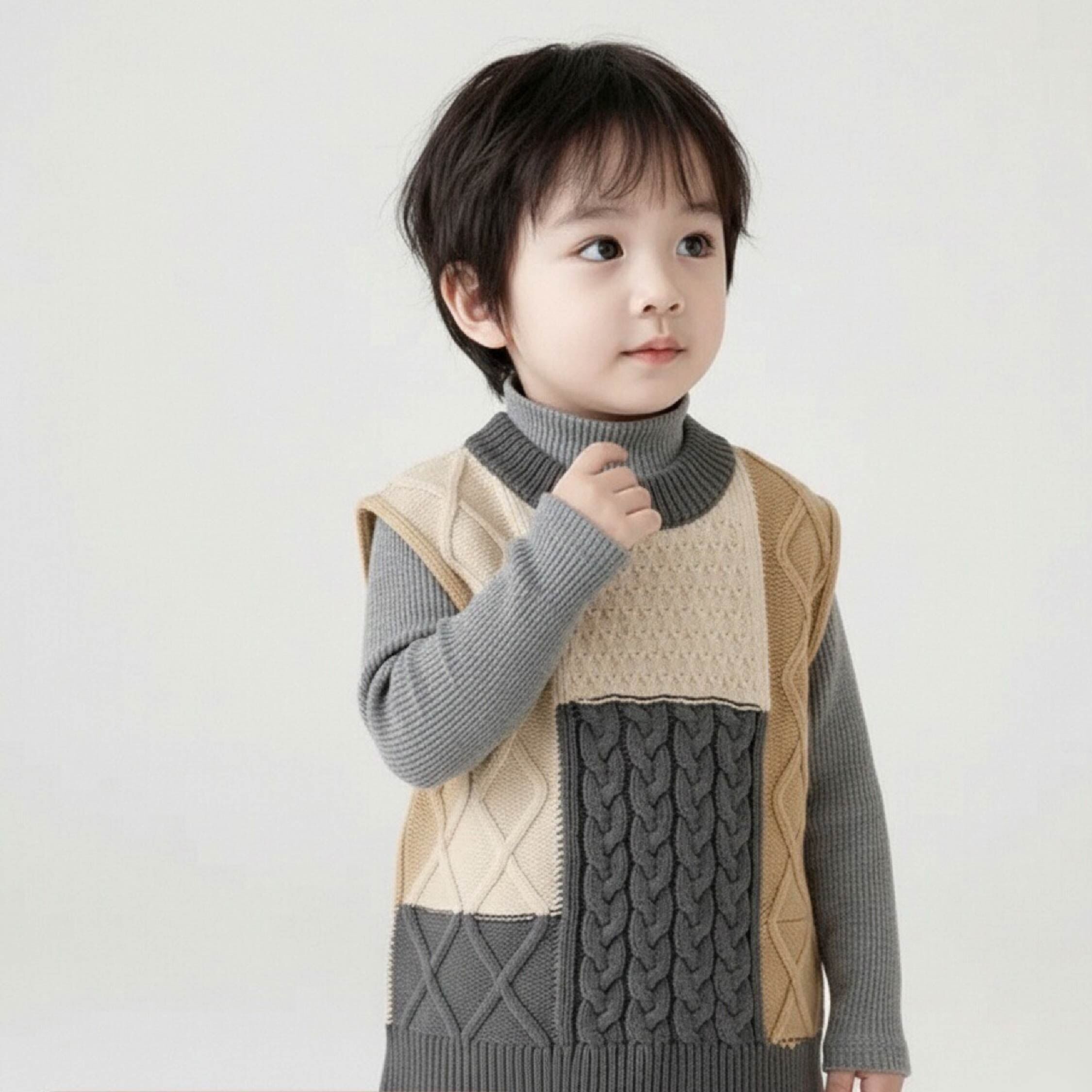 【H55742】幾何編織拼接針織背心/上衣