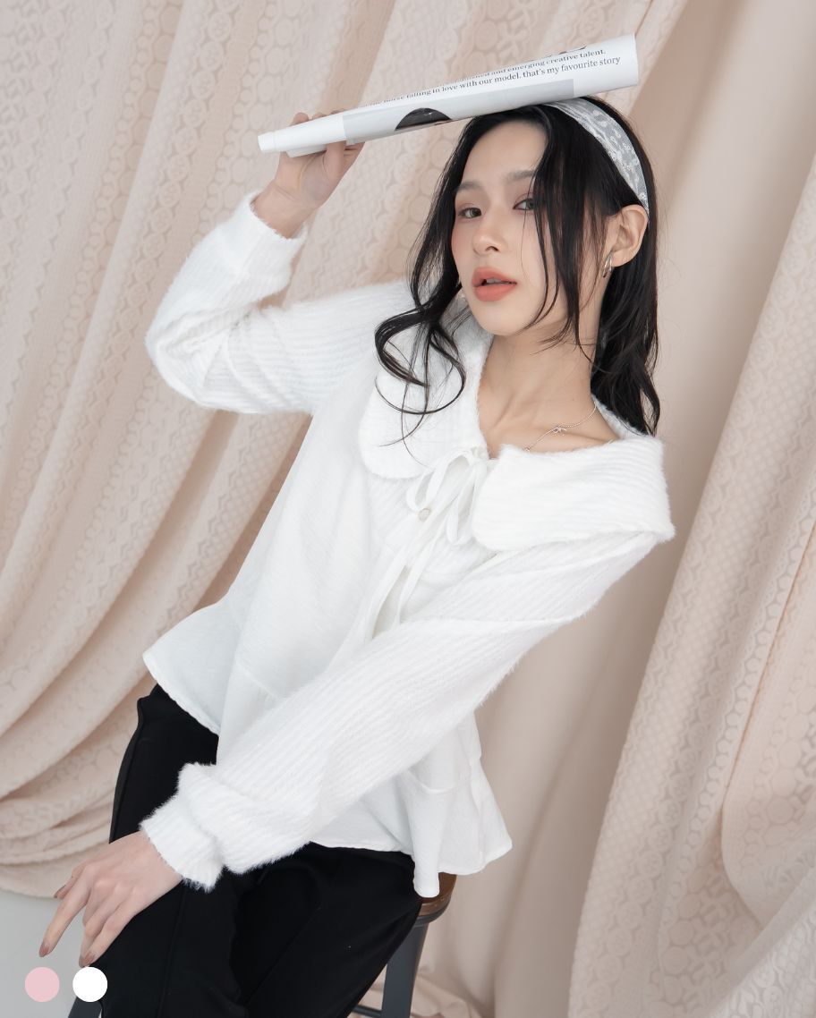 雪絨娃娃領綁帶上衣