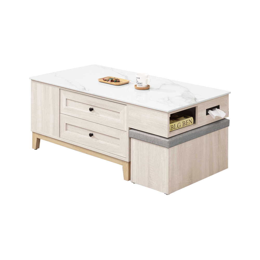 妮塔4尺四抽岩板大茶几-附收納椅凳