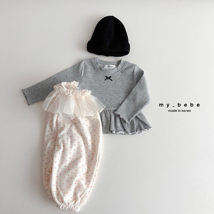 正韓春My bebe 兩色點點網紗拼接運動褲