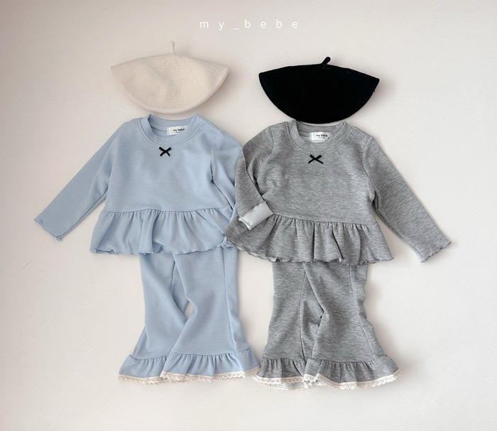 正韓春My bebe 兩色蝴蝶結木耳捲邊上衣