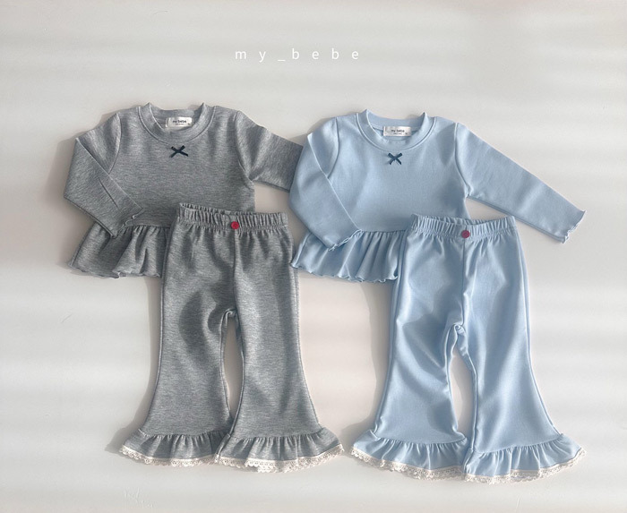 正韓春My bebe 兩色蝴蝶結木耳捲邊上衣