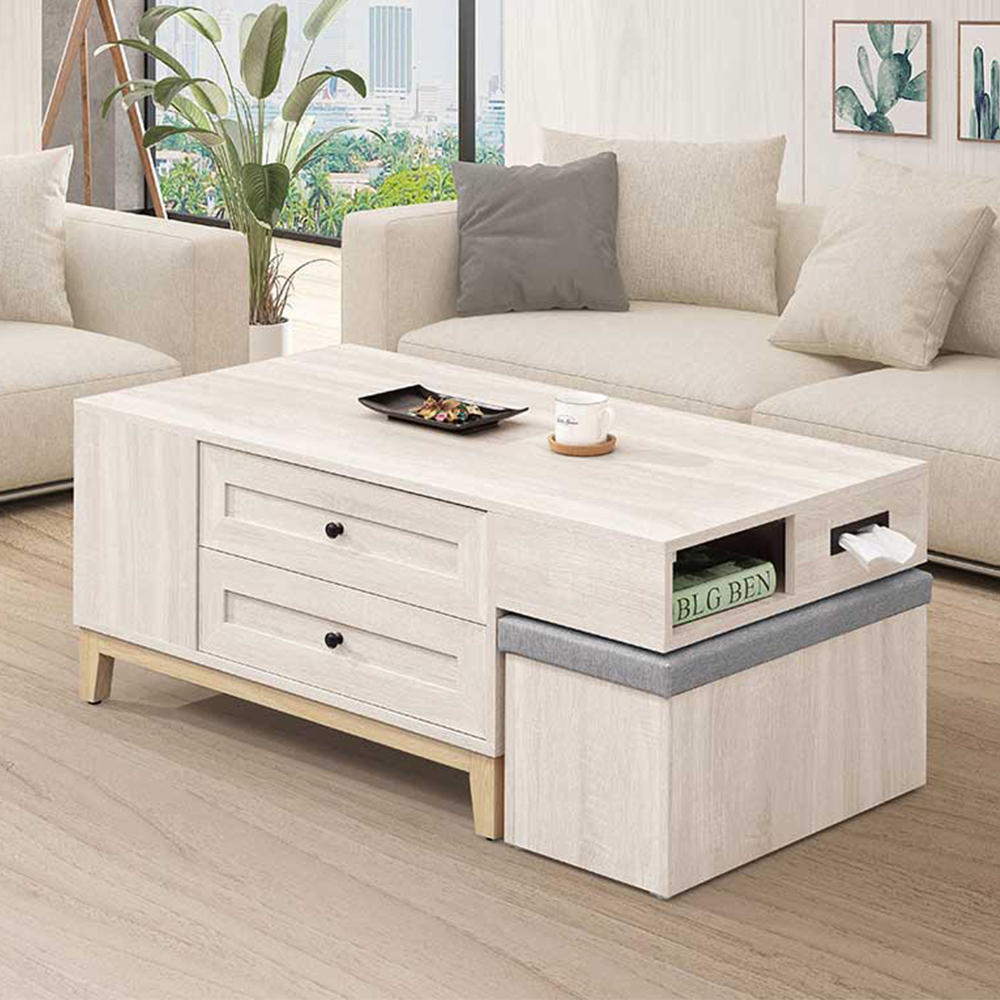 妮塔4尺四抽大茶几-附收納椅凳