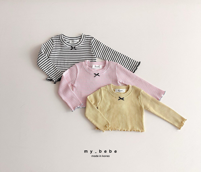 正韓春My bebe 三色百搭蝴蝶結捲邊上衣