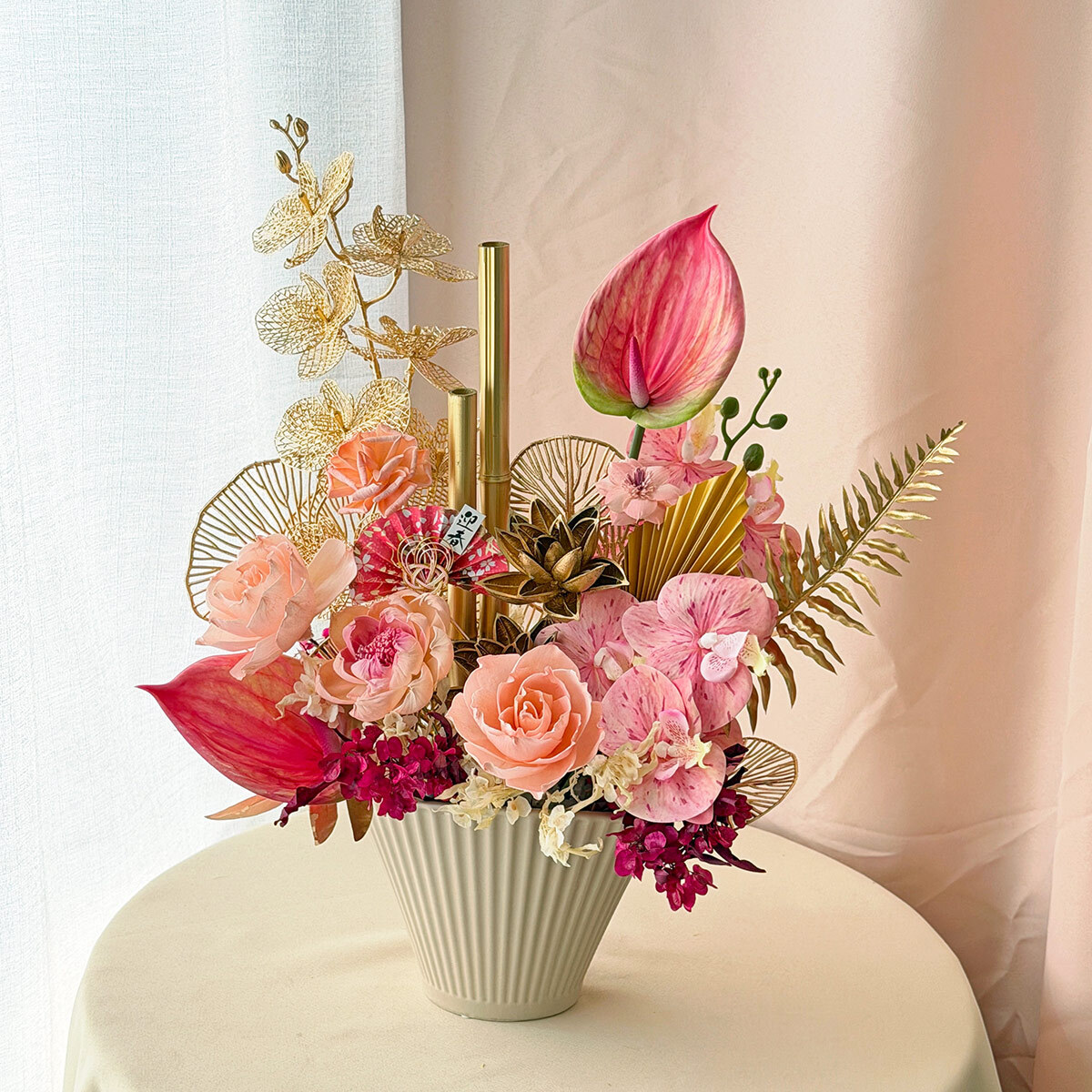 【官網限定款】T55｜喜氣盈門新年盆花｜高擬真花/乾燥花｜新年擺飾/春節佈置(新年裝飾物款式隨機)