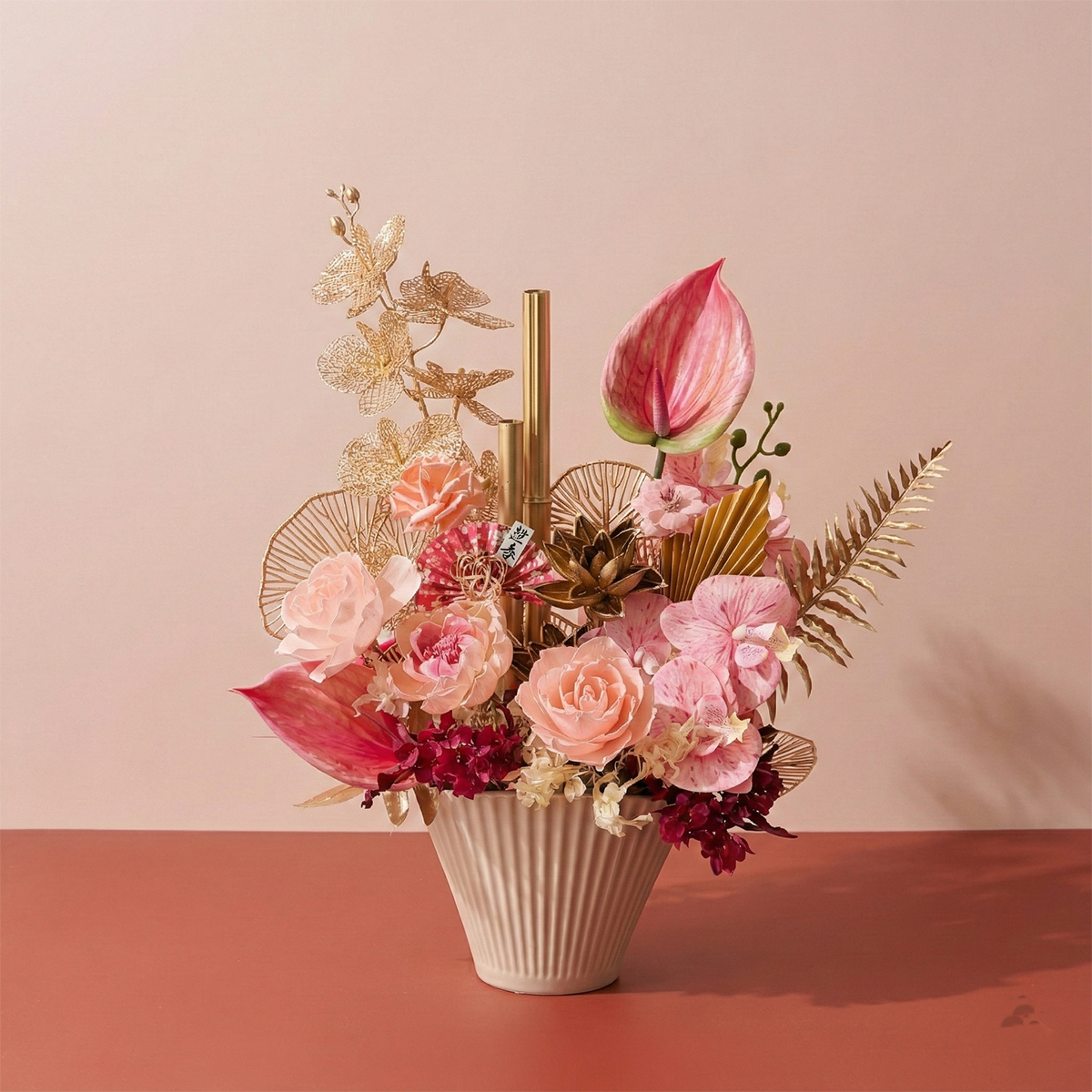 【官網限定款】T55｜喜氣盈門新年盆花｜高擬真花/乾燥花｜新年擺飾/春節佈置(新年裝飾物款式隨機)