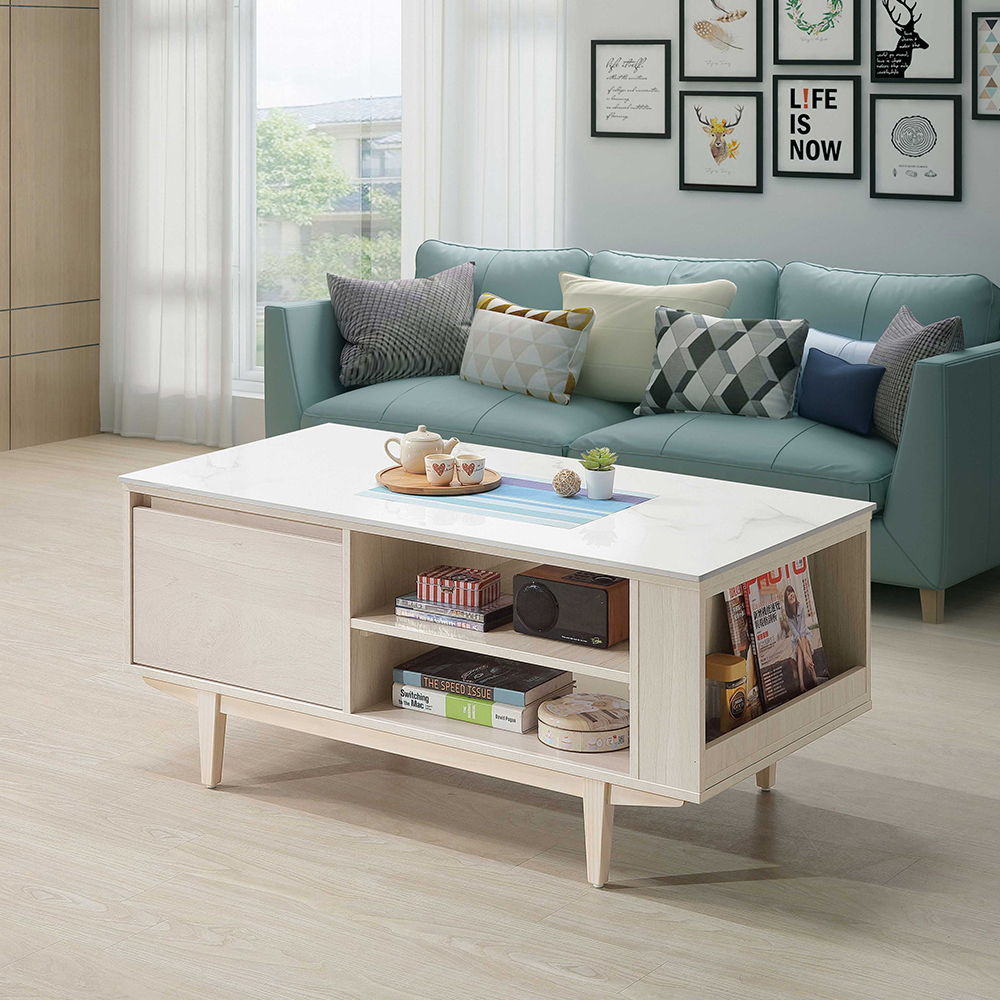 貝莎4.1尺岩板單門收納大茶几