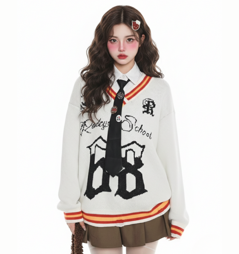 破損66滾邊毛衣(附領帶)