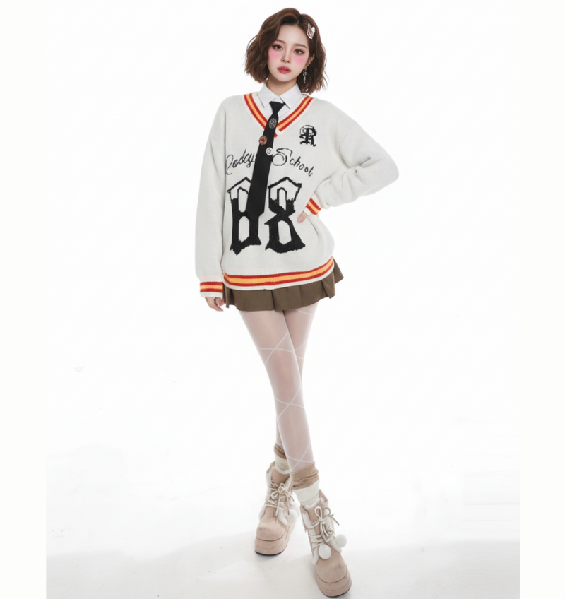 破損66滾邊毛衣(附領帶)