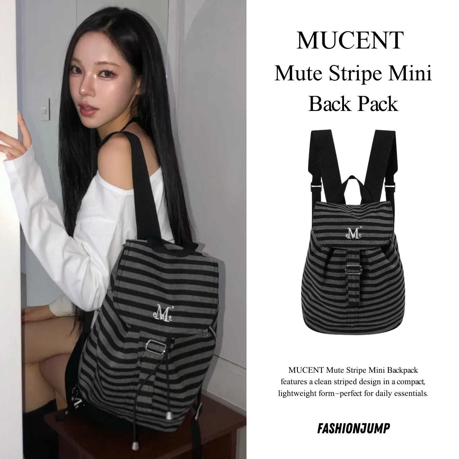 （現貨）MUCENT MUTE STRIPE 條紋迷你後背包 P0000BKS
