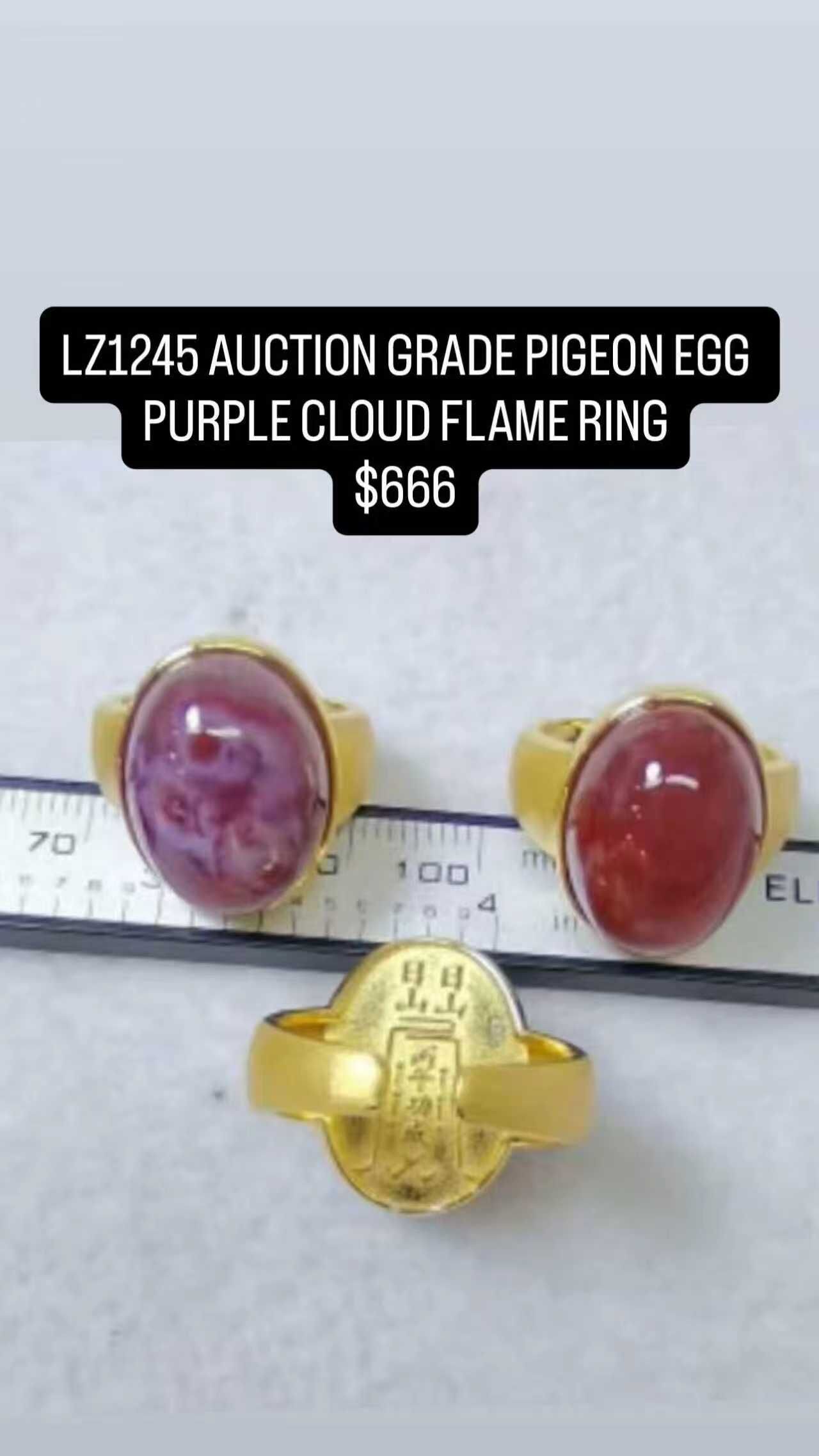 1 LZ1245 AUCTION GRADE PIGEON EGG PURPLE CLOUD FLAME RING