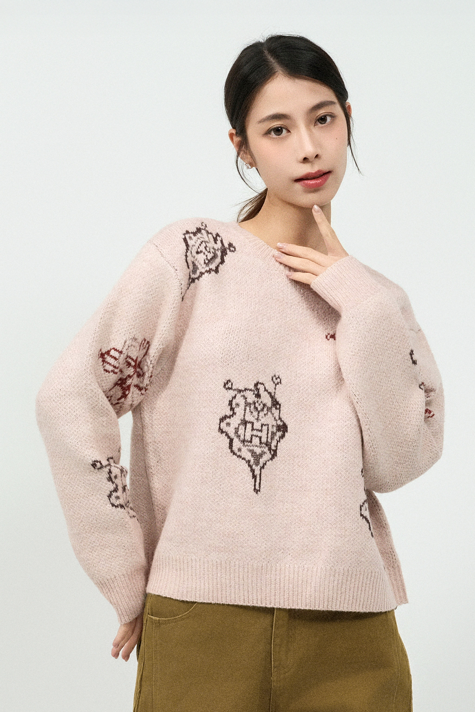 蝴蝶結花朵織花冷衫 (現貨款式）