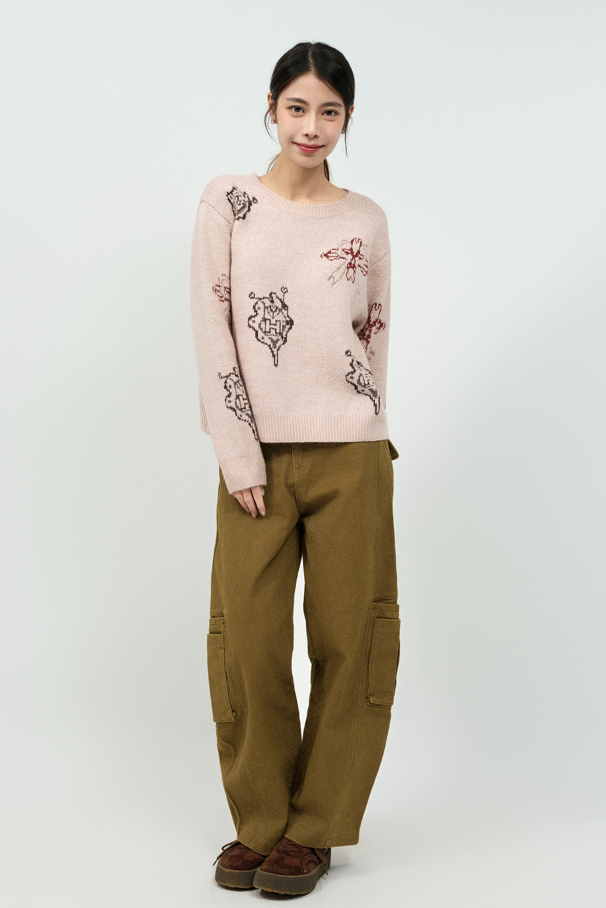 蝴蝶結花朵織花冷衫 (現貨款式）