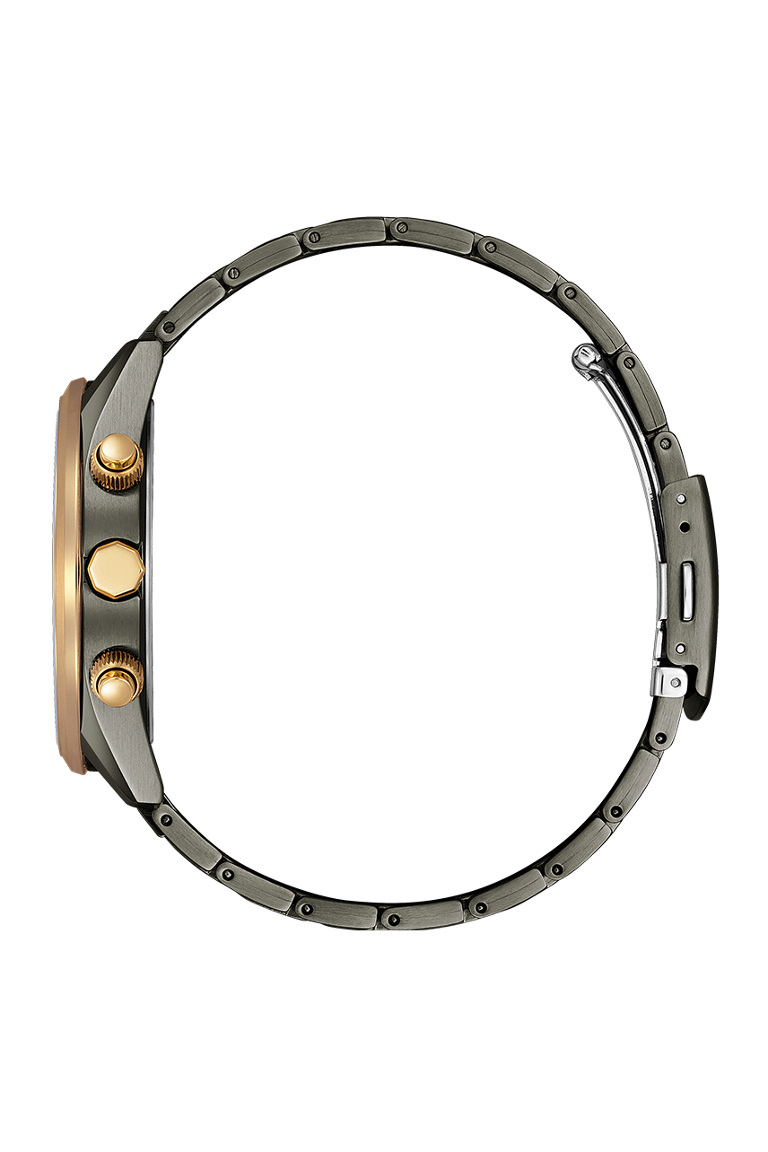 萬年鐘錶 - Citizen 星辰錶  經典商務全黑玫瑰金框光動能電波男錶 AT8268-83E 錶徑43MM