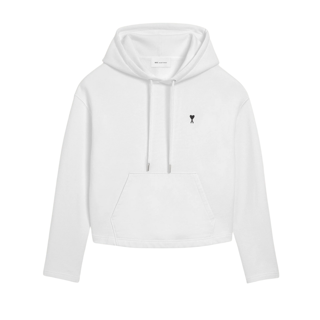 1FF0101-207 [AMI PARIS] Cotton Ami De Coeur Cropped Hoodie White (SS26) #FSW767.730.100 (C-EU-E)
