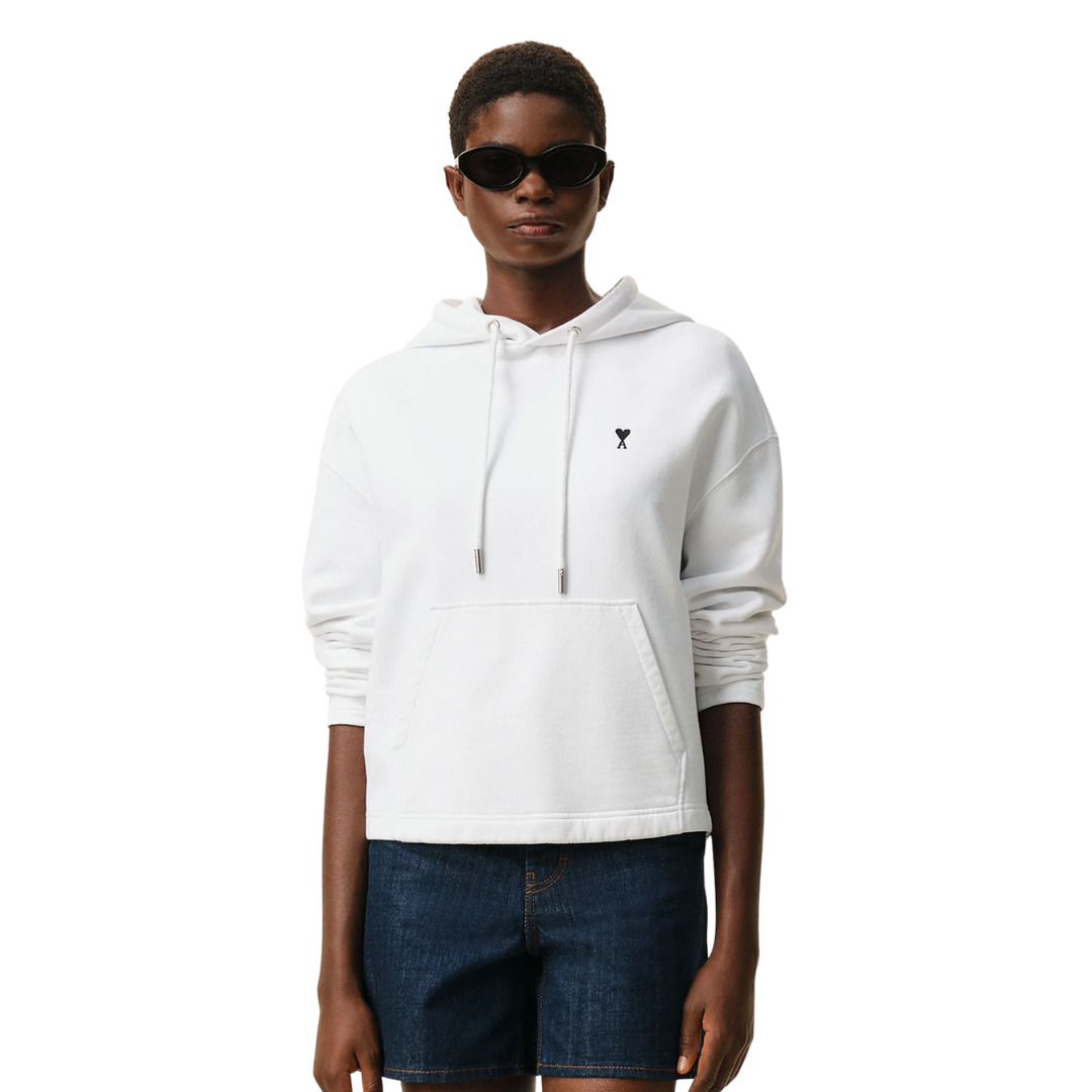 1FF0101-207 [AMI PARIS] Cotton Ami De Coeur Cropped Hoodie White (SS26) #FSW767.730.100 (C-EU-E)