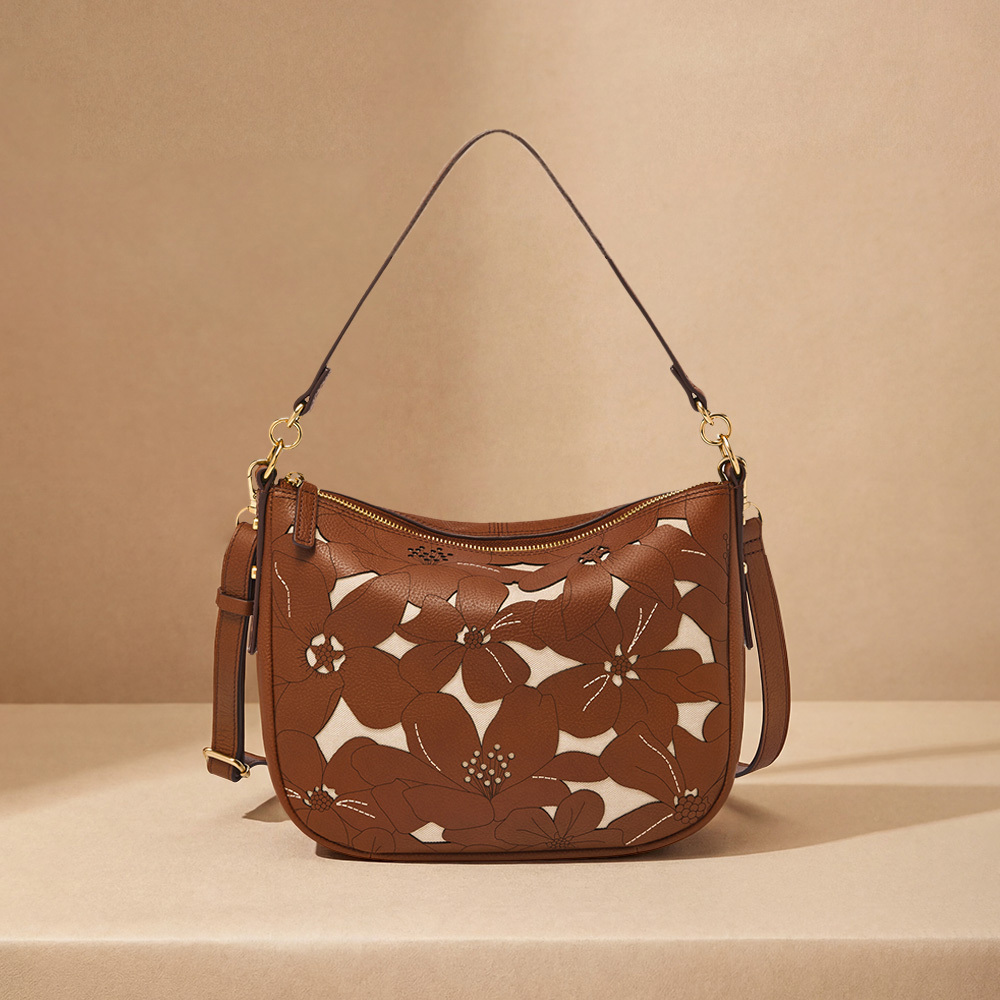 Jolie 真皮花卉滿版斜背包-咖啡色 ZB11217124