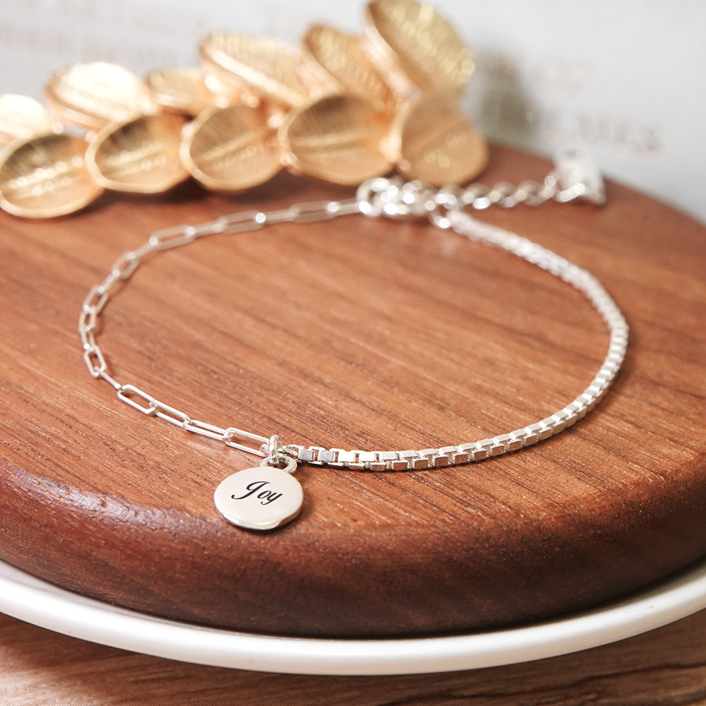 【網路限定】漫步威尼斯 半半手鍊 刻字銀墜款 925純銀 女生手鍊