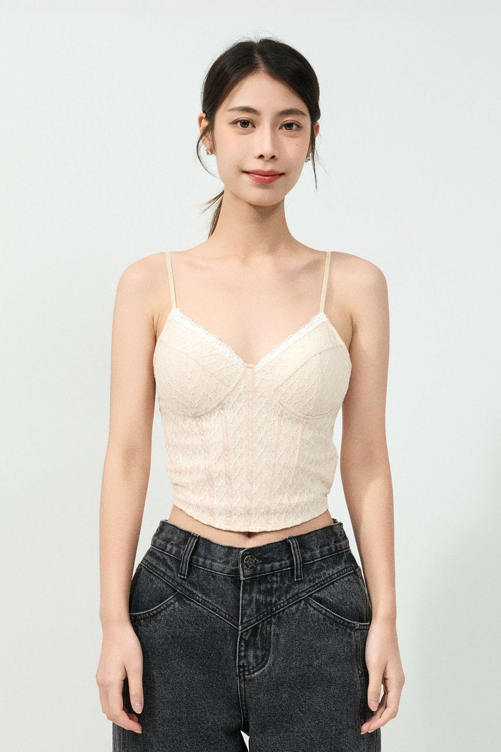 格紋蕾絲束胸飾邊bra top ( 預購產品）