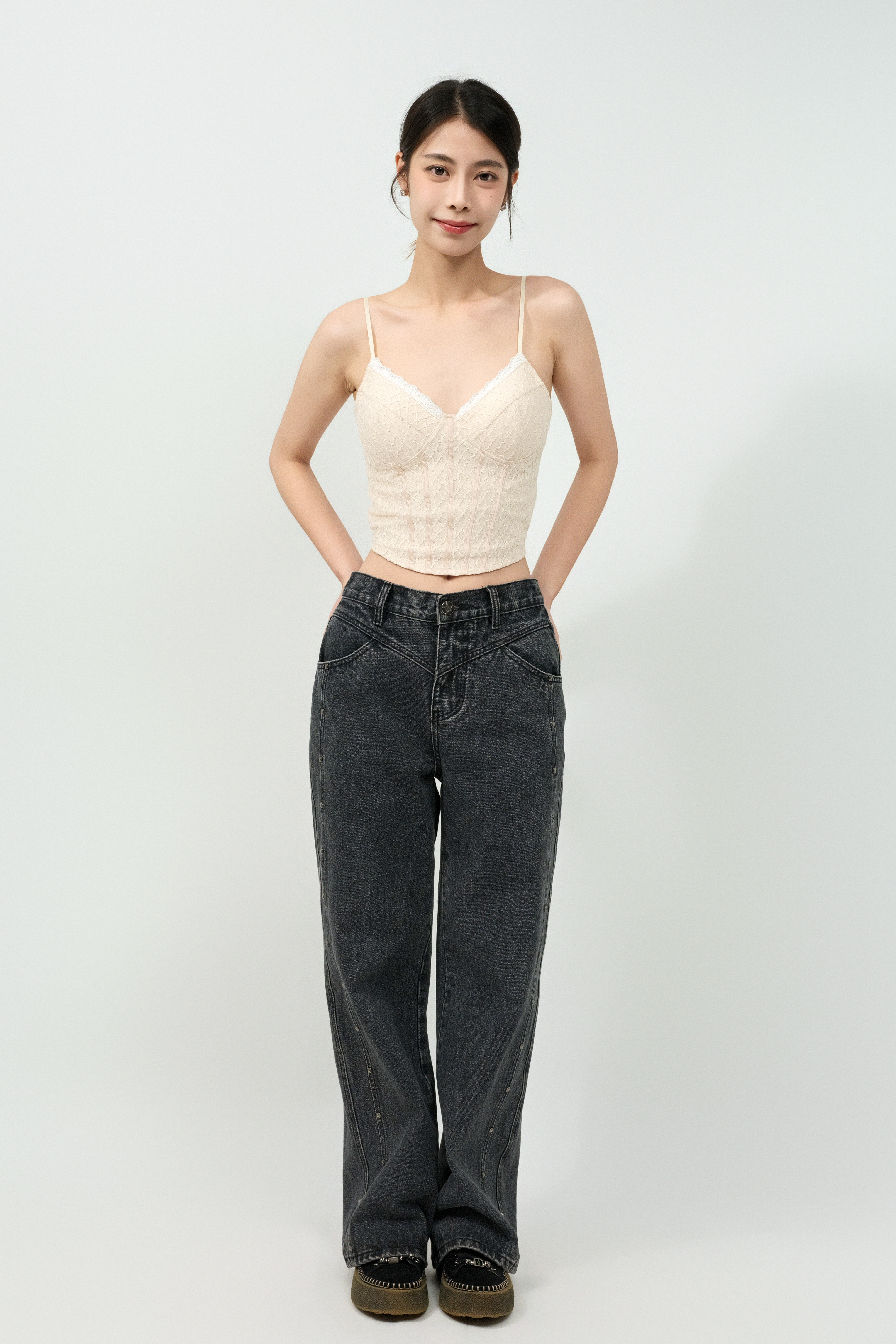 格紋蕾絲束胸飾邊bra top ( 預購產品）