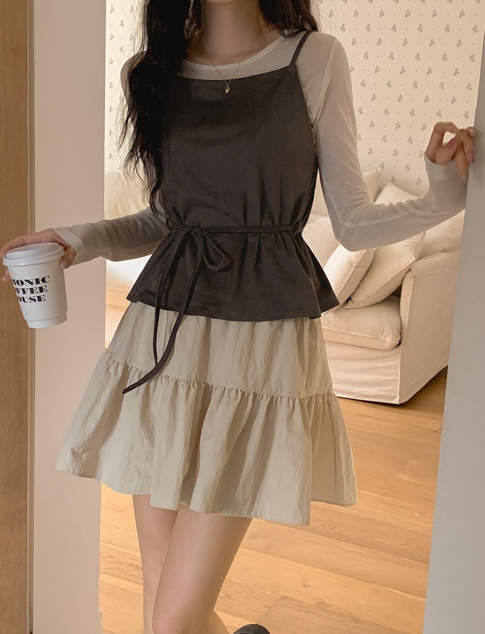 韓國grace muse授權 冬日奶油甜點層次褶皺蓬蓬短裙