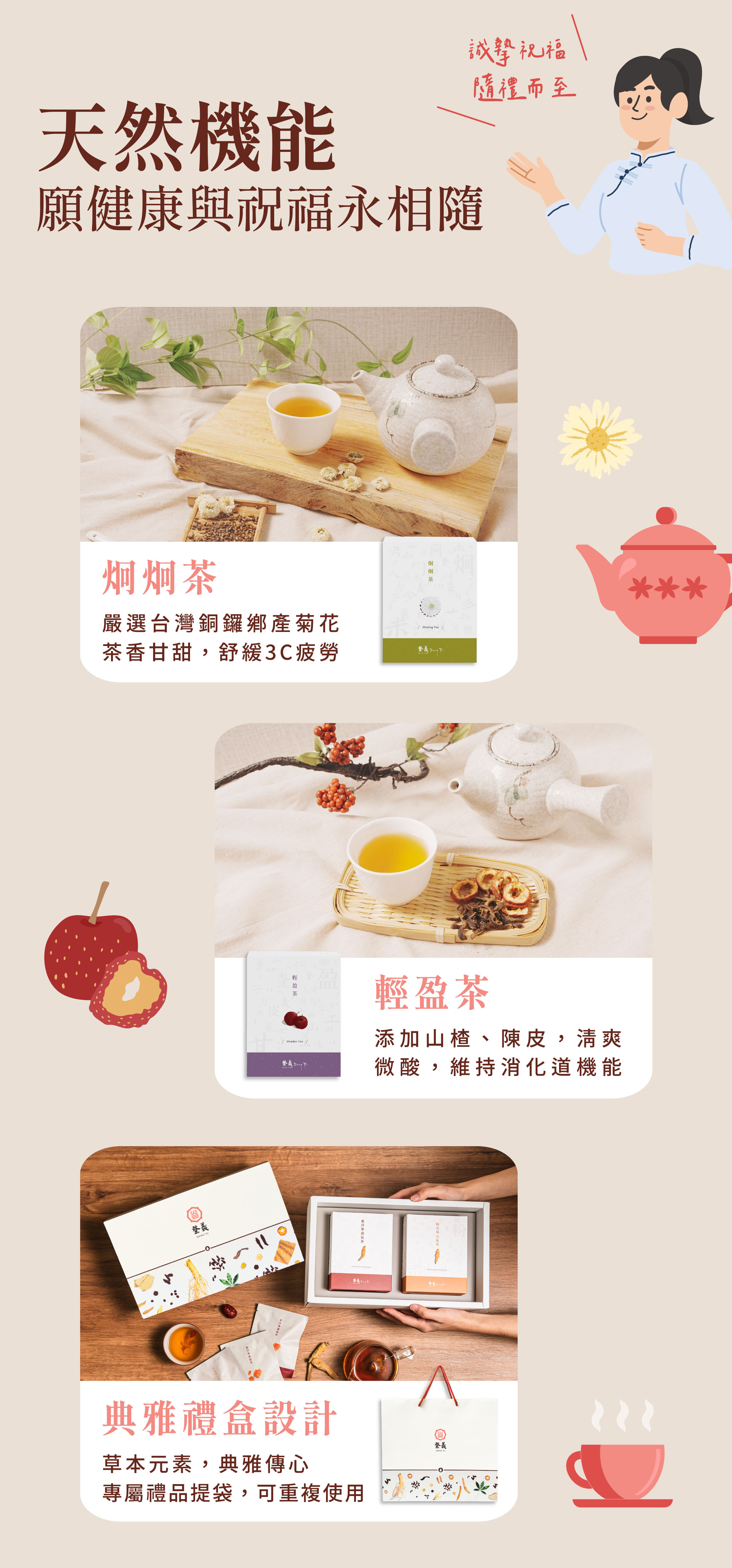 登義漢方茶禮盒，天然機能輕盈茶+炯炯茶，願健康祝福永相隨