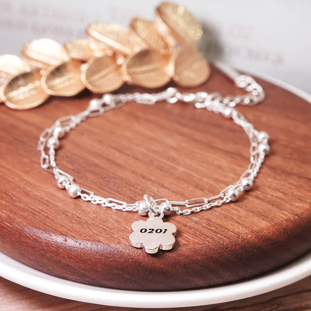 【網路限定】繁星手鍊 長方圈設計 刻字銀墜款 925純銀 女生手鍊