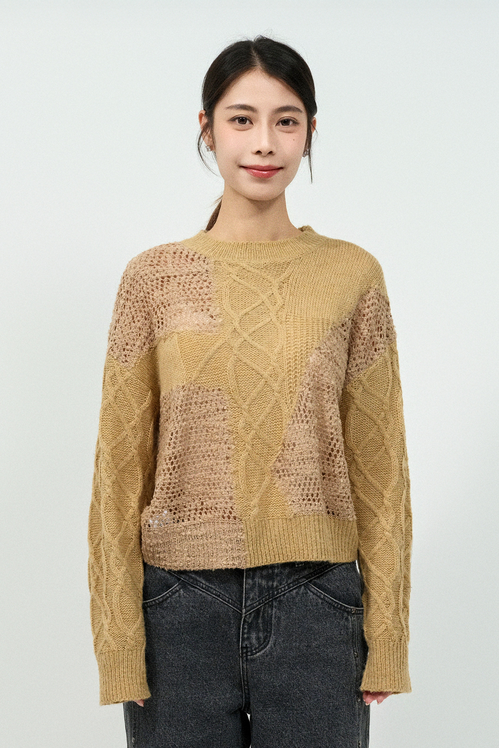 扭繩通花拼接冷衫 (現貨款式）