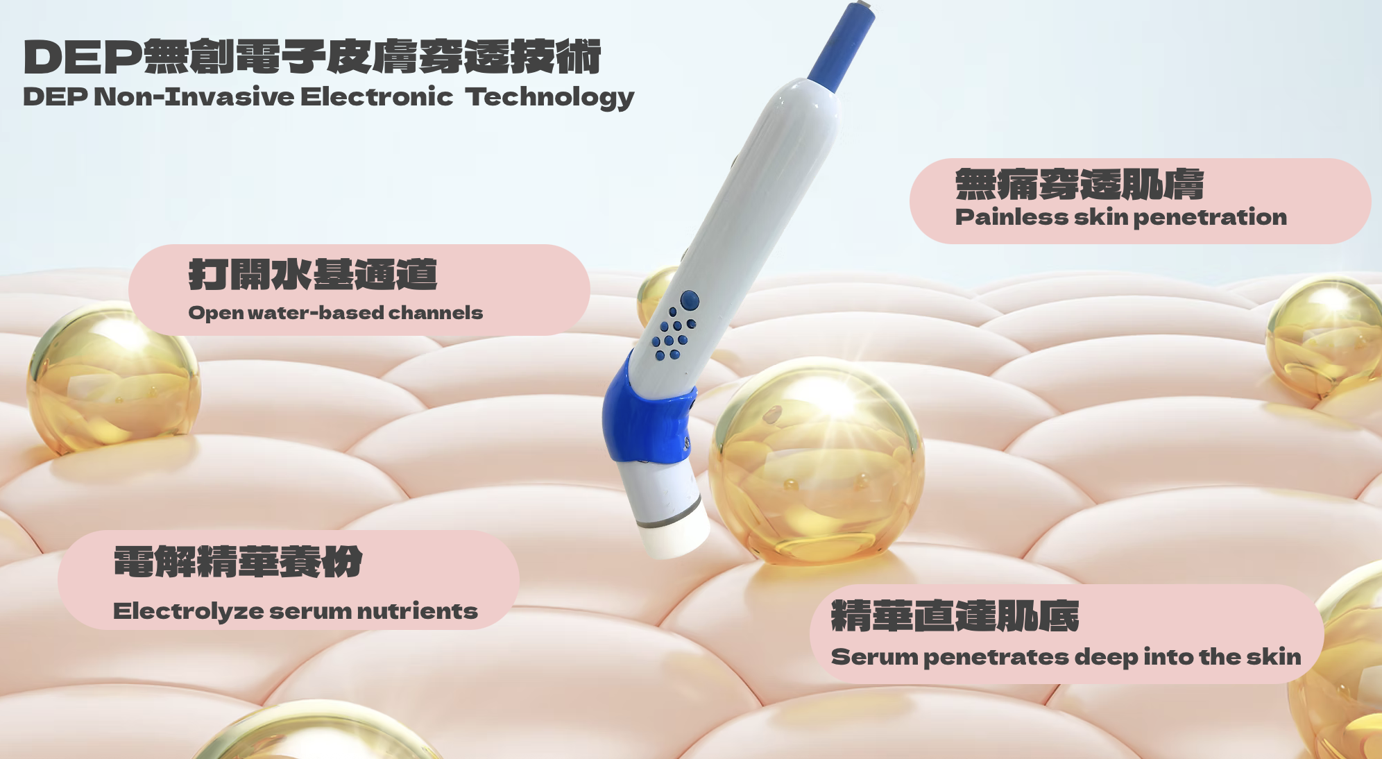 結合醫療級導入儀器與電動微針技術，有效提升活性成分滲透至肌膚深層。搭配西班牙 Mesoestetic 高效精華，促進肌膚修復與更新，改善膚質，讓肌膚更加細緻、透亮與健康。