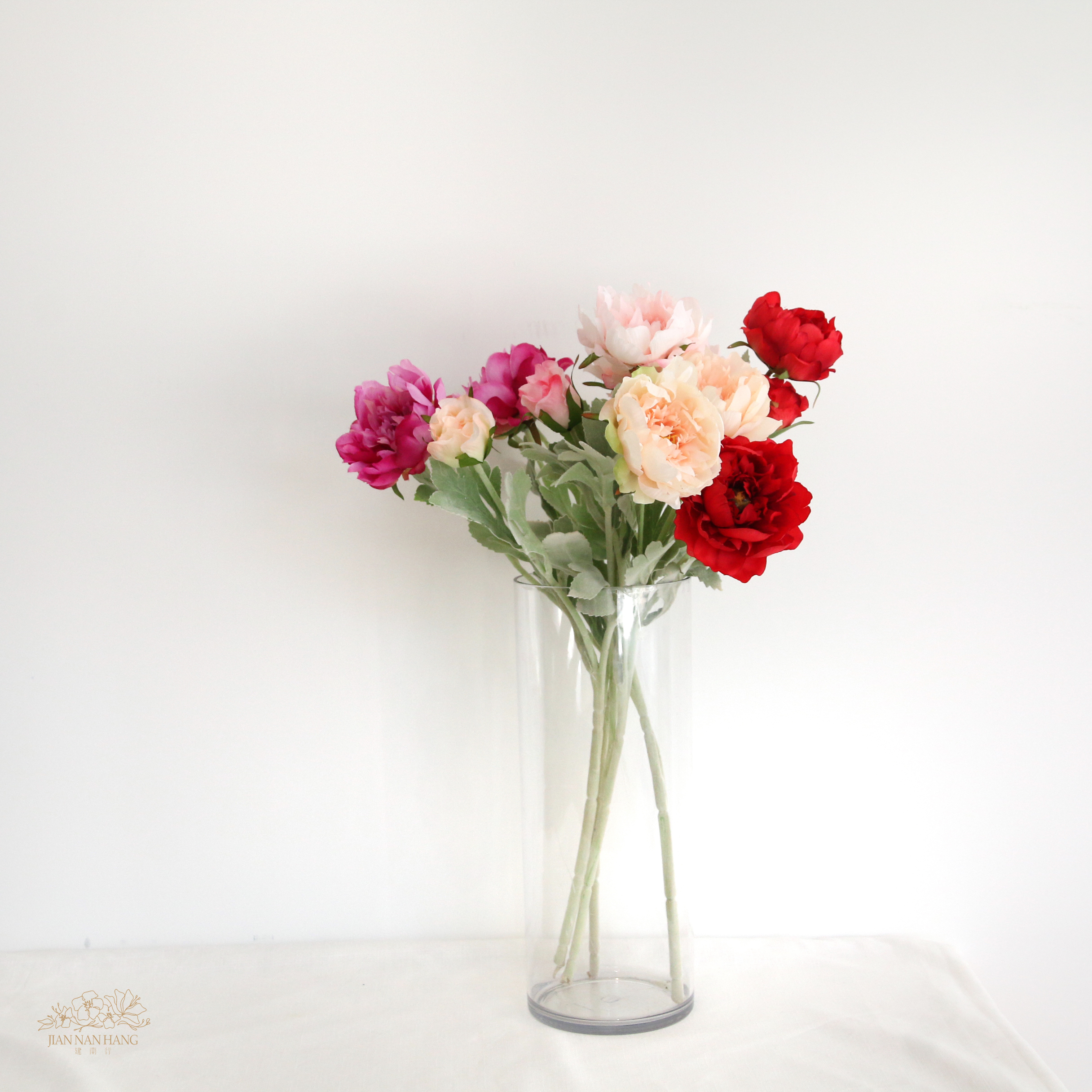 人造花  3頭植毛牡丹 4色