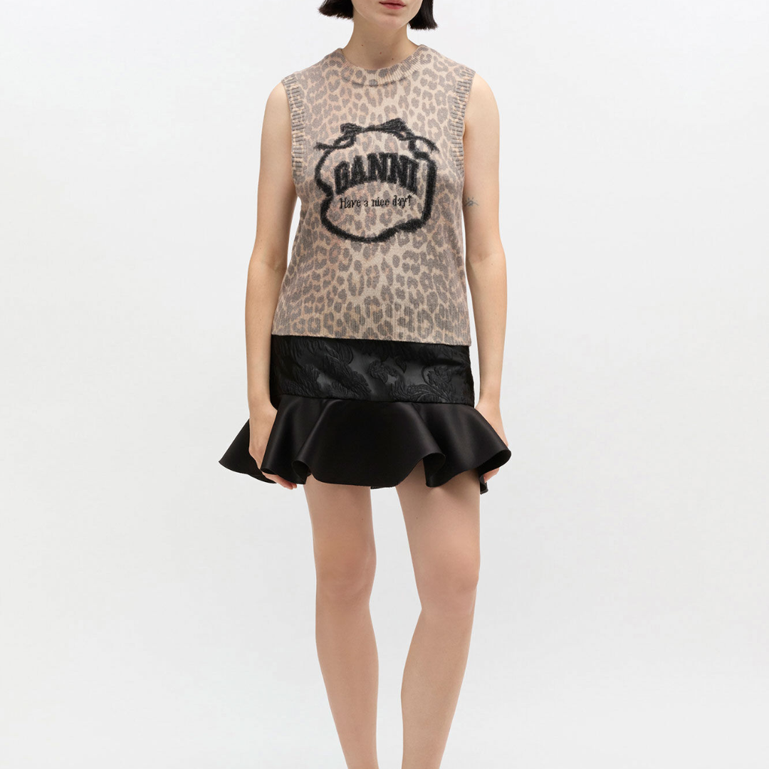 1FF0101-379 [GANNI] Graphic Wool Vest Leopard (SS26) #A1070044 (C-EU-E)