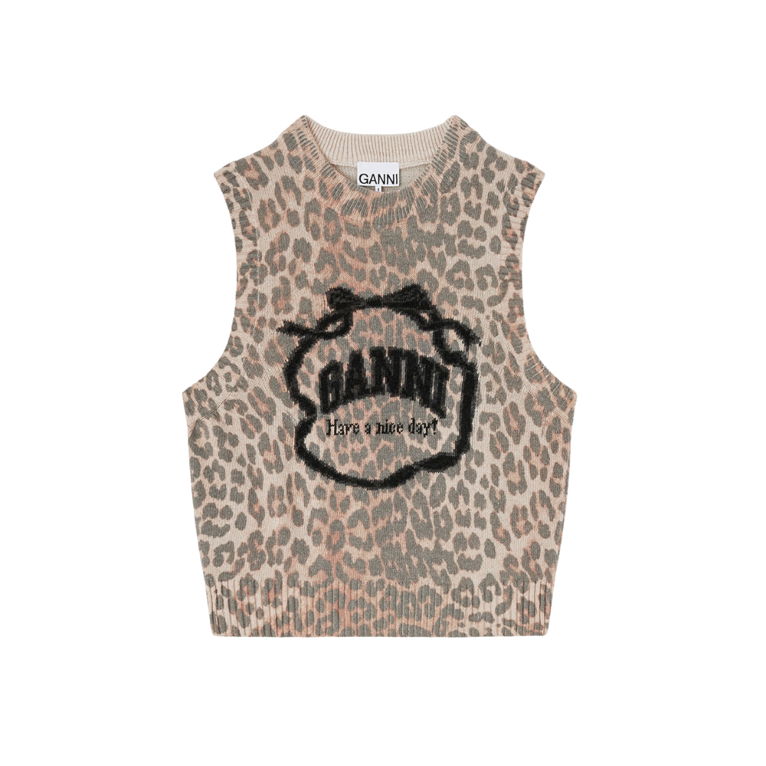 1FF0101-379 [GANNI] Graphic Wool Vest Leopard (SS26) #A1070044 (C-EU-E)