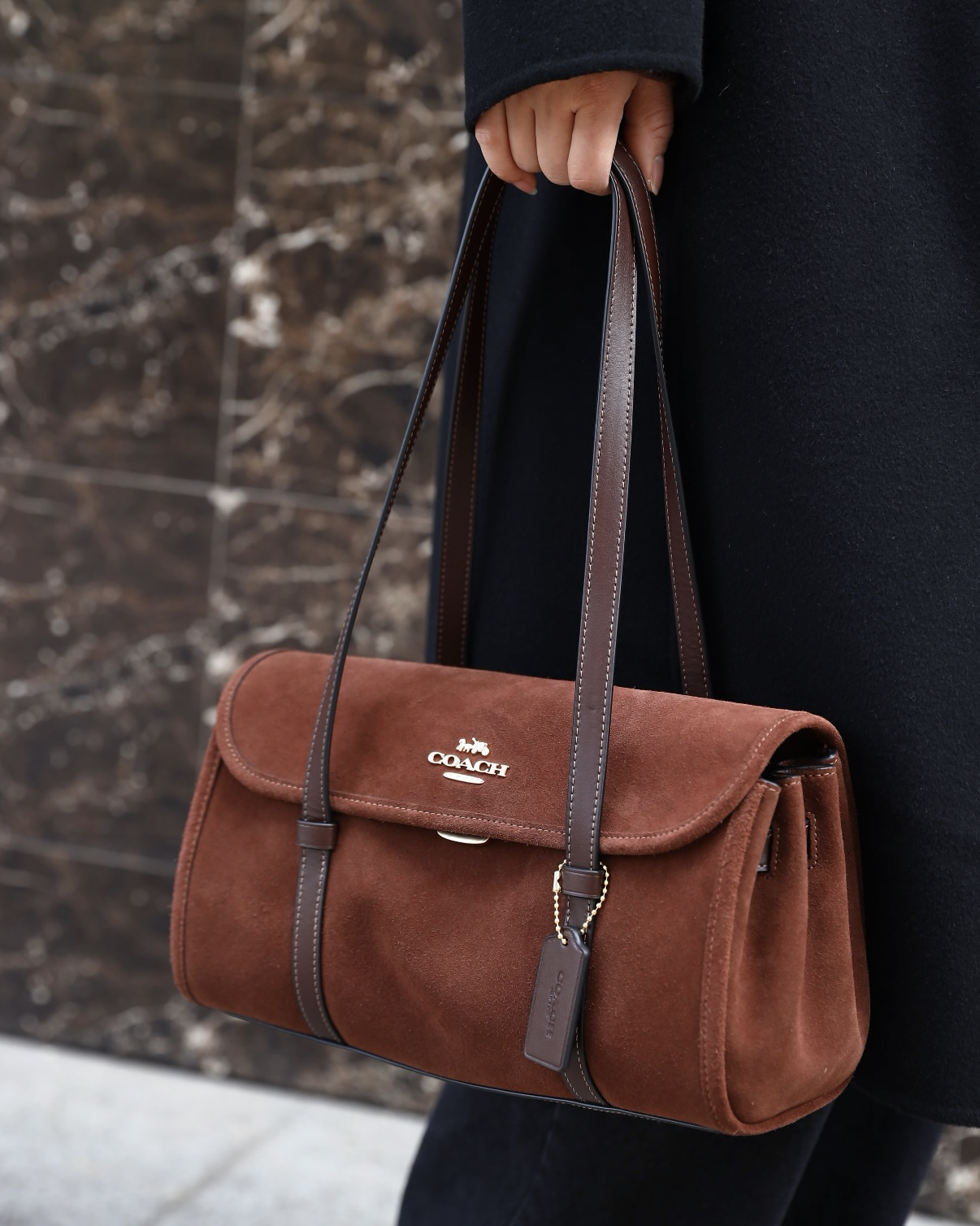 COACH BRIDGET 翻蓋單肩手袋 棕色 麂皮 單肩包 腋下包