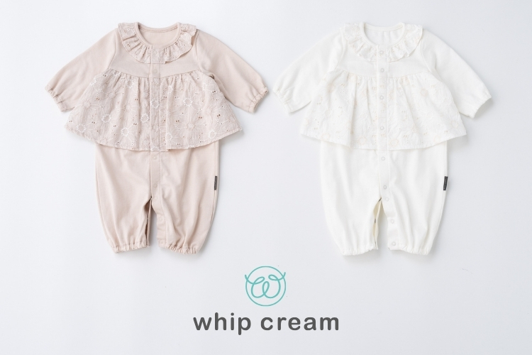 【日本 whip cream】刺繡蕾絲2WAY嬰兒連身包屁衣